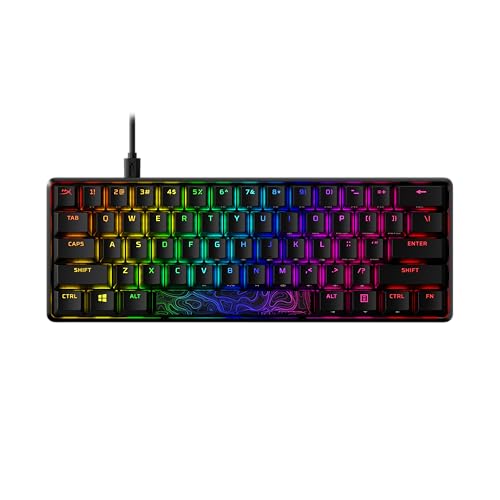 HyperX Alloy Origins 60 – Mechanische Gaming-Tastatur – 60%-Formfaktor, HX Red Switches, QWERTY US-Layout, PBT-Tastenkappen, RGB-Beleuchtung, Aluminiumgehäuse, USB-C, Schwarz von HyperX
