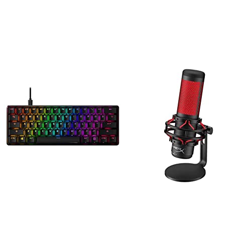 HyperX Alloy Origins 60 - Mechanische Gaming-Tastatur, Ultrakompakter 60% Formfaktor, Red Switch (Linear) & HX-MICQC-BK QuadCast - Standalone Mikrofon mit umfangreichen Funktionen von HyperX