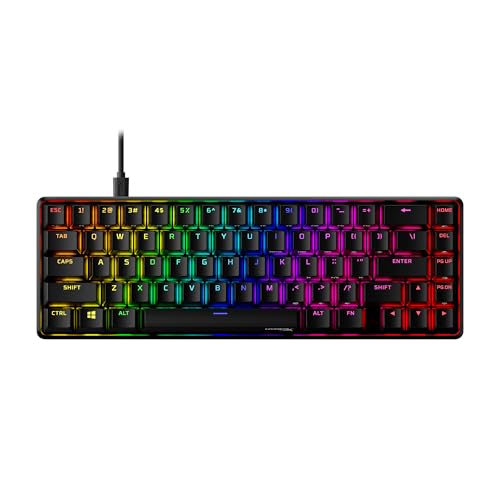 HyperX Alloy Origins 65, Mechanische Gaming-Tastatur, QWERTY amerikanisches Layout, 65-%-Formfaktor, HyperX Red Switch, PBT Double-Shot Keycaps, RGB-Beleuchtung, Abnehmbares USB-C-Kabel, Schwarz von HyperX