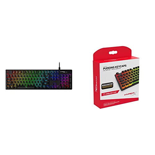 HyperX Alloy Origins – RGB Mechanische Gaming Tastatur, Aqua & Pudding Keycaps – Vollständiger Tastensatz – PBT – (Schwarz) – English (US) Layout – 104 Key, Hintergrundbeleuchtet, OEM Profil von HyperX
