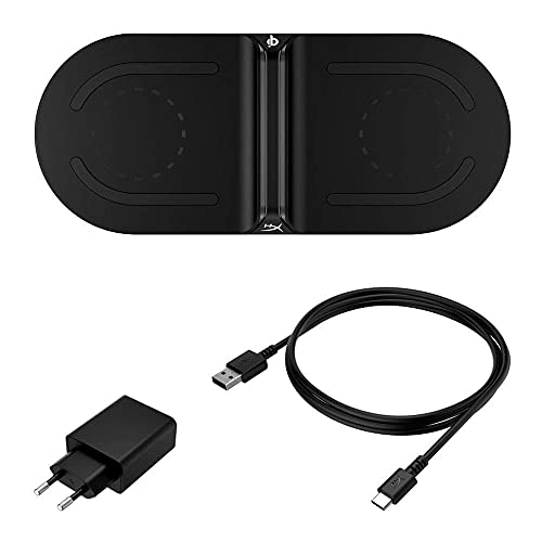 HyperX ChargePlay Base – Qi–Zertifiziertes kabelloses Ladegerät, Dual Pad, Lade bis zu zwei Geräte, bis zu 10W Laden, Batterieanzeige, Kompatibel mit Qi-unterstützten Geräten (EU Stecker) von HyperX