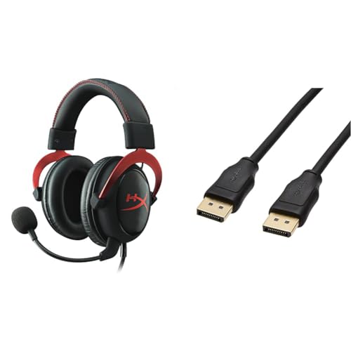 HyperX Cloud II – Gaming Kopfhörer (für PC/PS4/Mac) rot & Amazon Basics - Verbindungskabel, DisplayPort auf DisplayPort, 1,8 m, schwarz von HyperX