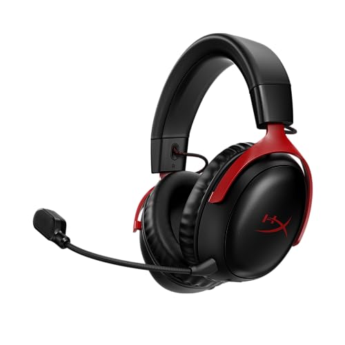 HyperX Cloud III Wireless – Gaming Headset for PC, PS5, PS4, up to 120-hour Battery, 2.4GHz Wireless, 53mm Angled Drivers, Memory Foam, Durable Frame, 10mm Microphone, Black-Red von HyperX