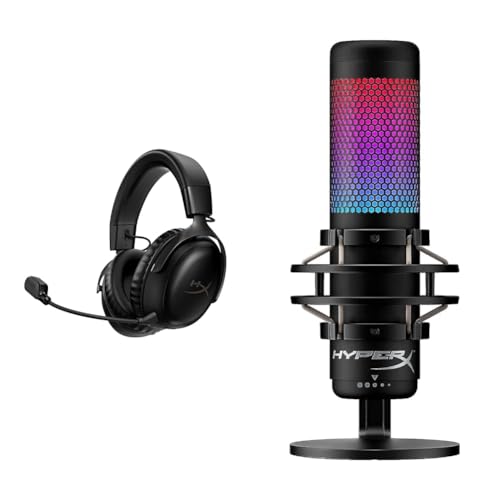 HyperX Cloud III Wireless – Gaming Headset for PC, PS5, PS4, up to 120-hour Battery & QuadCast S – RGB USB–Kondensatormikrofon von HyperX
