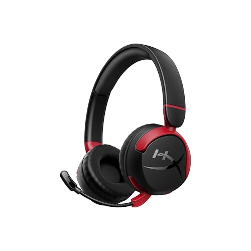 HyperX Cloud Mini Wireless Gaming-Headset, Bluetooth, 30-mm-Treiber, Lautstärkebegrenzung unter 85 dB, 25 Std Akkulaufzeit, Flip-to-Mute-Mikrofon, für Kinder 8–12 Jahre, Schwarz-Rot von HyperX