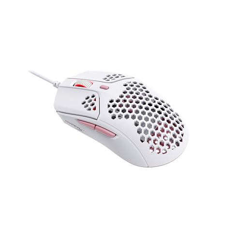 HyperX Pulsefire Haste Gaming-Maus – Ultraleicht, 59g, Wabenschale, Hex-Design, Hyperflex-Kabel, bis zu 16.000 DPI, 6 programmierbare Tasten Weiß/Rosa Einheitsgröße von HyperX