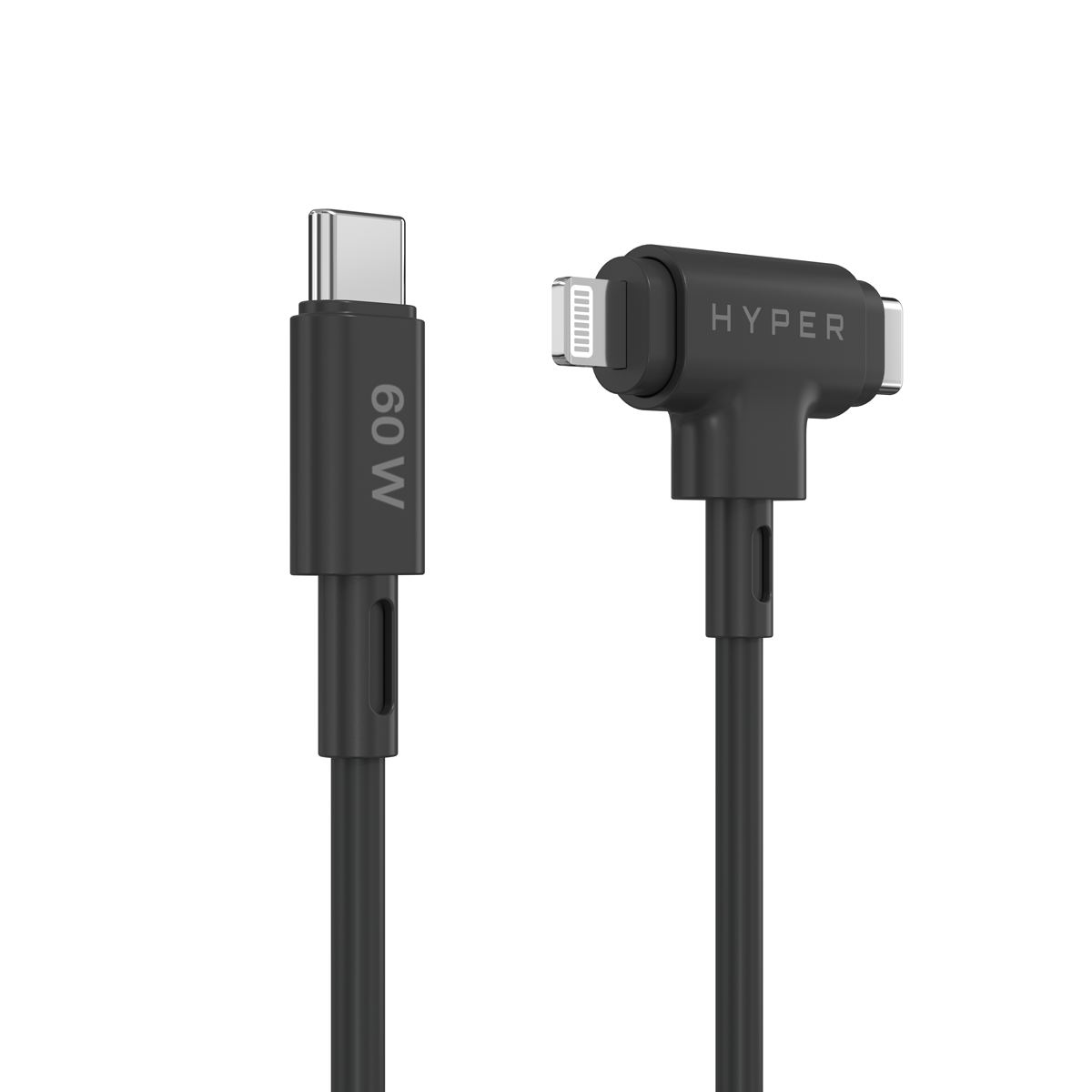 Hyper® HyperJuice Silicone USB-C auf USB-C HyperJuice Silicone USB-C auf USB-C und Lightning Hybrid 60W Kabel - Black von Hyperdrive