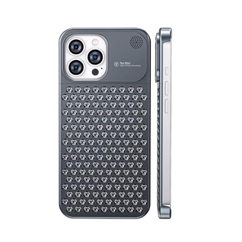 HyqHyx Metall-Wärmeableitungs-Telefonhülle für iPhone 12 13 14 15 Pro Max Plus, duftend, randlos, Hohle Aluminium-Kühlabdeckung, grau, für iPhone 12 ProMax von HyqHyx