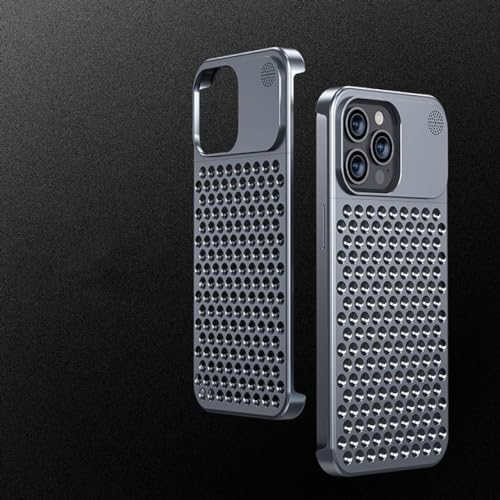 HyqHyx Metallkühlungs-Telefonhülle für iPhone 13 12 14 15 Pro Max Plus, duftend, randlos, Hohle Aluminium-Wärmeableitungsabdeckung, grau, für iPhone 14 Plus von HyqHyx