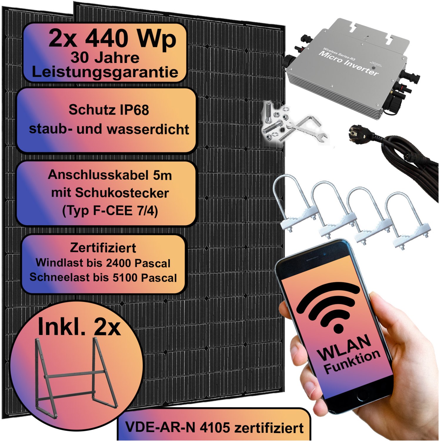 Balkonkraftwerk 800Wp inkl. Montage-Kit schwarz Balkonkraftwerk 800Wp inkl. Montage-Kit schwarz von Hyrican