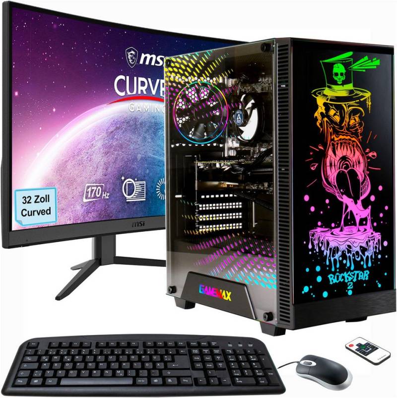 Hyrican MegaDeal Gaming-PC-Set Rockstar PC-Komplettsystem (32", AMD Ryzen 7 5700X, GeForce RTX™ 4060, 32 GB RAM, Windows 11 + MSI G32C4 E2 Monitor Curved 80cm (32) + Maus & Tastatur) von Hyrican