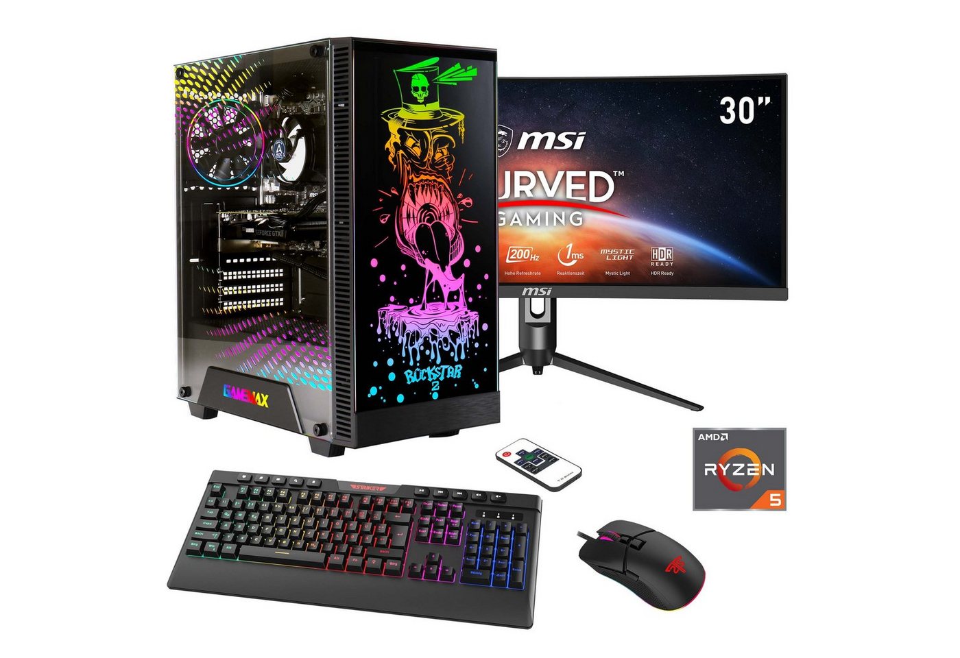 Hyrican Rockstar SET02434 Gaming-PC-Komplettsystem (30, AMD Ryzen 5 7600X, RTX 4060Ti (16GB), 16 GB RAM, 1000 GB SSD, DDR5, Windows 11, inklusive 30" Curved Monitor MSI Optix MAG301CR2)" von Hyrican