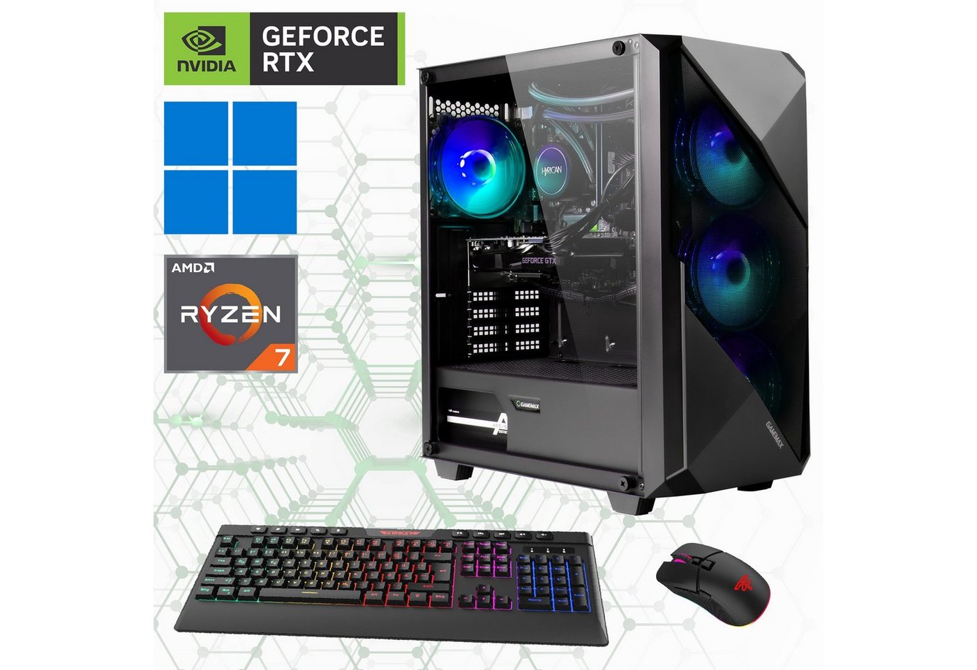 Hyrican Striker 7219 Gaming-PC (AMD Ryzen 7 7700X, RTX 4070 Ti Super, 32 GB RAM, 2000 GB SSD, Wasserkühlung, DDR5-RAM, PCIe SSD Gen4, Windows 11) von Hyrican