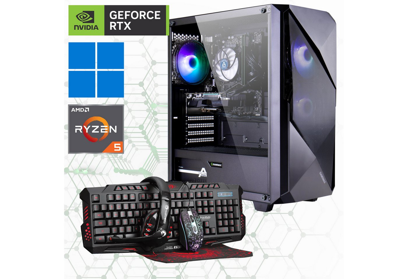 Hyrican Striker 7335 Gaming-PC (AMD Ryzen 5 5500, RTX 4060, 32 GB RAM, 960 GB SSD, Luftkühlung, Windows 11) von Hyrican