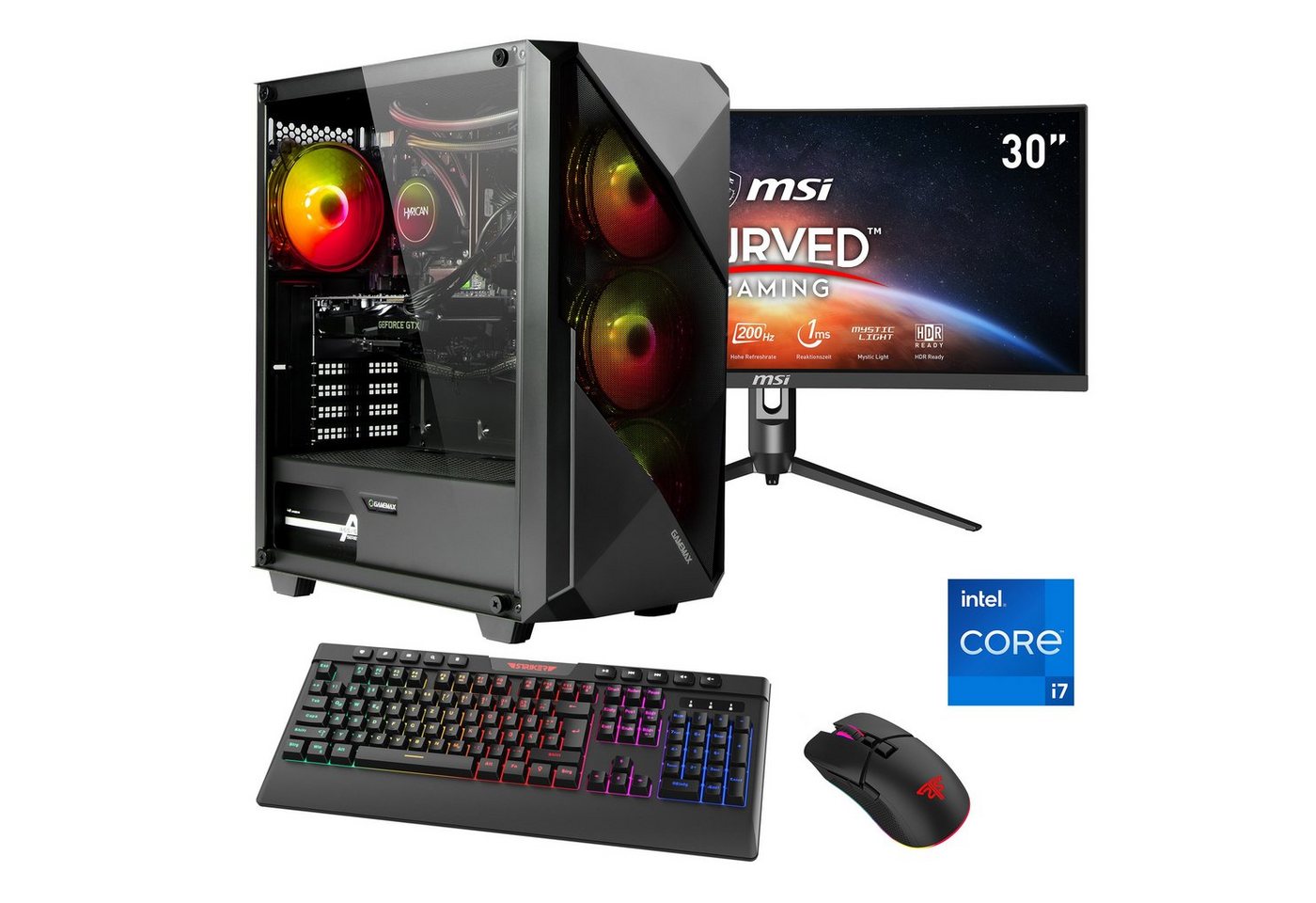 Hyrican Striker SET02414 Gaming-PC-Komplettsystem (30, Intel® Core i7 13700F, RTX 4060, 16 GB RAM, 1000 GB SSD, DDR5, Windows 11, inklusive 30" Curved Monitor MSI Optix MAG301CR2)" von Hyrican