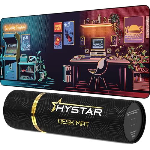 Hystar® Erweitertes Gaming-Mauspad, XXL, 91,4 x 40,6 cm, 5 mm dick, wasserdichte Oberfläche, glattes Polyestergewebe und Unterseite aus Naturkautschuk, Nostalgie von Hystar