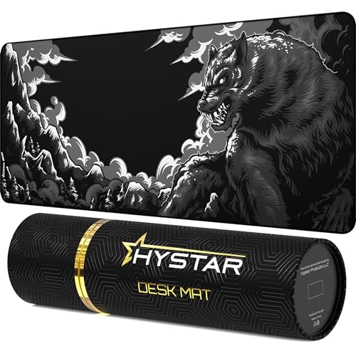 Hystar Erweitertes Gaming-Mauspad, 5 mm dick, wasserdichte Oberfläche, glattes Polyestergewebe und Unterseite aus Naturkautschuk, Mythic Fenrir (XXXL 114,3 x 50,8 cm) von Hystar