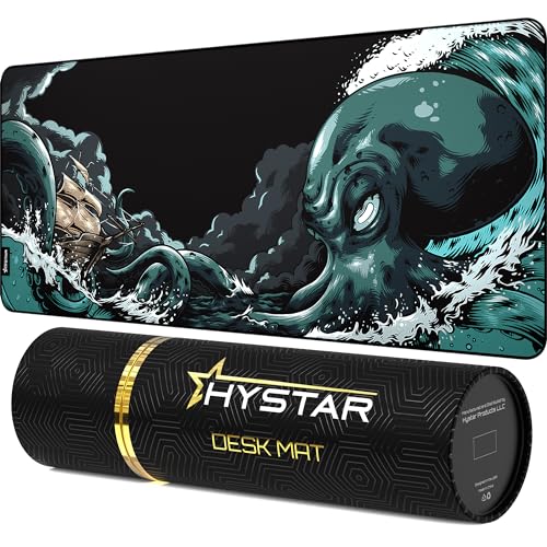 Hystar Erweitertes Gaming-Mauspad, 5 mm dick, wasserdichte Oberfläche, glattes Polyestergewebe und Unterseite aus Naturkautschuk, Mythic Kraken (XXXL 114,3 x 50,8 cm) von Hystar