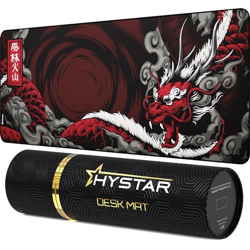 Hystar Erweitertes Gaming-Mauspad, 5 mm dick, wasserdichte Oberfläche, glattes Polyestergewebe und Unterseite aus Naturkautschuk, Mythischer Drache (XXL, 91,4 x 40,6 cm) von Hystar