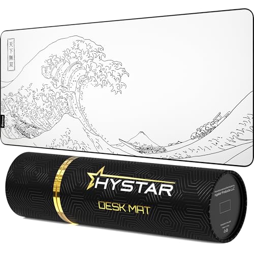 Hystar Erweitertes Gaming-Mauspad | XXL 91,4 x 40,6 cm | 5 mm dicke, wasserdichte Oberfläche, glattes Polyestergewebe und Naturkautschuk-Basis | The Great Wave (weiß) von Hystar