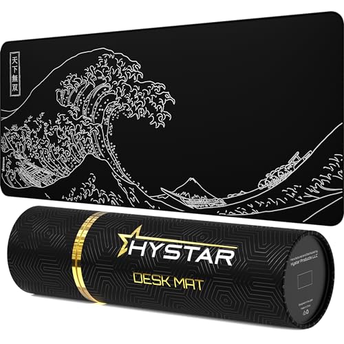 Hystar Erweitertes Gaming-Mauspad | XXXL 114,3 x 50,8 cm | 5 mm dicke, wasserdichte Oberfläche, glattes Polyestergewebe und Unterseite aus Naturkautschuk | The Great Wave (schwarz) von Hystar