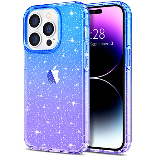 Hython Hülle für iPhone 14 Pro Max Hülle Glitzer, Cute Sparkly Clear Glitter Shiny Bling Sparkle Cover, Anti-Scratch Soft TPU Slim Shockproof Protective Phone Cases for Women Girls, Blue/Purple von Hython
