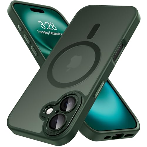 Hython Magnetische Schutzhülle für iPhone 16, mit Kameraobjektivschutz, durchscheinende matte Handyhüllen [kompatibel mit MagSafe], dünne, schlanke, stoßfeste Stoßfänger-Schutzhülle für Damen und von Hython