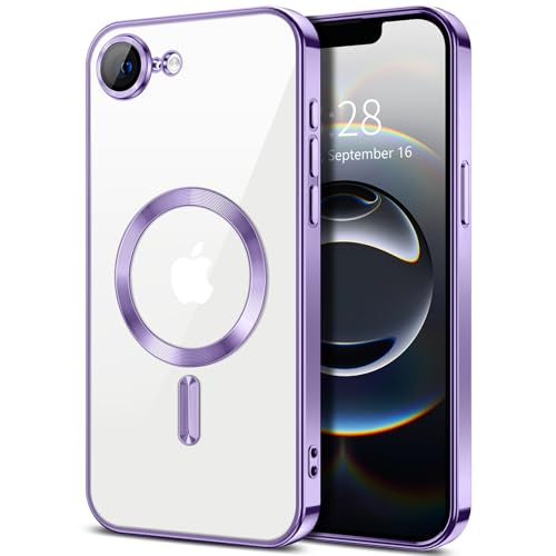 Hython Magnetische transparente Schutzhülle für iPhone 16e, mit Kameraobjektivschutz, kompatibel mit MagSafe, luxuriöse, dünne weiche TPU-Abdeckung, Schutzhülle für iPhone 16e 6,1 Zoll, Hellviolett von Hython