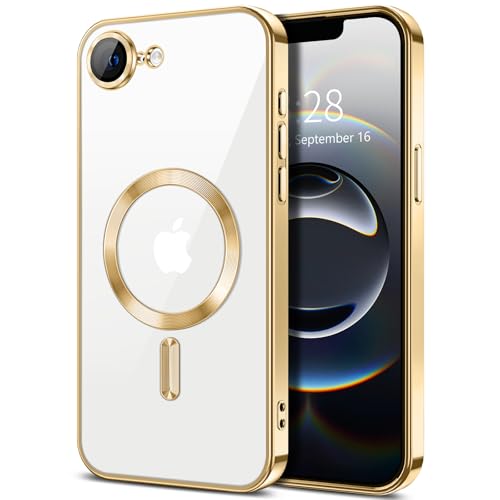 Hython Magnetische transparente Schutzhülle für iPhone 16e, mit Kameraobjektivschutz, kompatibel mit MagSafe, luxuriöse, dünne weiche TPU-Hülle, Schutzhülle für iPhone 16e 6,1 Zoll, Gold Hython Magnetische transparente Schutzhülle für iPhone 16e, mit Kameraobjektivschutz, kompatibel mit MagSafe, luxuriöse, dünne weiche TPU-Hülle, Schutzhülle für iPhone 16e 6,1 Zoll, Gold von Hython