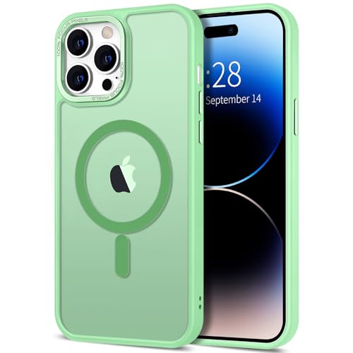 Hython Schutzhülle für iPhone 14 Pro, magnetisch, durchscheinend, matt, 15,5 cm (6,1 Zoll) [kompatibel mit MagSafe], dünn, schlank, stoßfest, harte Schutzhülle für Damen, Herren, Mädchen, Hellgrün von Hython