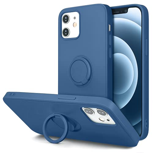 Hython Schutzhülle mit Standfunktion, kompatibel mit iPhone 12 Hülle/iPhone 12 Pro, 360° drehbarer Ringhalter, magnetischer Ständer, stoßfeste Gummi-Schutzhülle mit Mikrofaser-Innenfutter, Blau von Hython