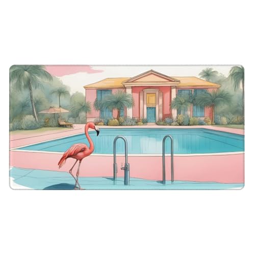 Hytter Mauspad mit Flamingo- und Schwimmbadbild, extra groß, 40,6 x 74,1 cm: starke Haftung und Haltbarkeit, verdickt und rutschfest von Hytter