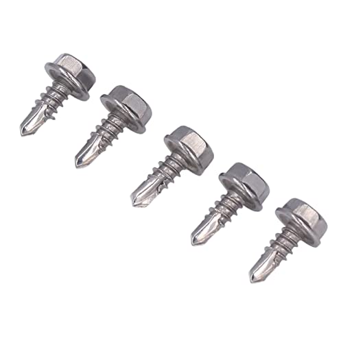 Schraube, 50 Stück Selbstschneidende Schrauben, 4,8 X 13 Mm/0,19 X 0,51 Zoll, Selbstschneidende Bohrschrauben aus Edelstahl mit Sechskant-Unterlegscheibenkopf, Selbstbohrende Schraube, 50 Stück Selbstschneidende Schrauben, 4,8 X 13 Mm/0,19 X 0,51 Zoll, Selbstschneidende Bohrschrauben aus Edelstahl mit Sechskant-Unterlegscheibenkopf, Selbstbohrende von Hyuduo
