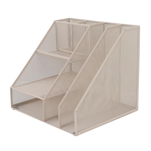 Schreibtisch Organizer für Büro, Gefertigter Eisen -Mesh -Schreibtisch Organizer mit 3 Tabletts, 2 Stifthaltern, 2 Dateifächer für, Vertikaler Lagerregal, Offenes Layout von Hyuduo