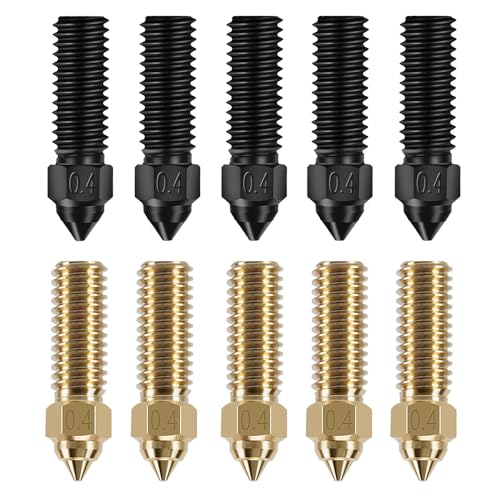 HzdaDeve 5PCS Gewinde gehärtete Düsen 0.4MM Edelstahl Düsen und 5PCS Messing Düsen Hochtemperatur spitze verschleißfeste Düse für Creality K1/K1 Max/Ender 3 V3 KE 3D Drucker Ersatz (10PCS) von HzdaDeve