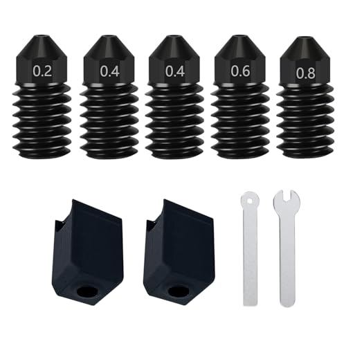 HzdaDeve gehärtete Stahldüsen für P1P/P1S/X1/X1C/X1E/Kobra 3 Combo/Abenteurer 5M/5M Pro 0.2MM 0.4MM 0.6MM 0.8MM High Flow Verschleißfeste Düsen mit Extra Silikon Abdeckung Socke für Bambu Lab Drucker von HzdaDeve