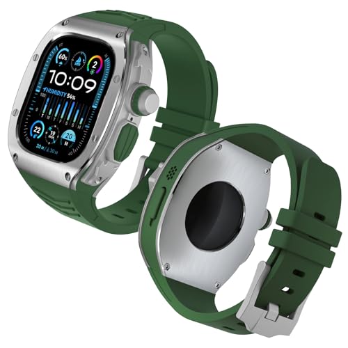 Luxuriöse Designer-Schutzhülle mit Band, kompatibel mit Apple Watch Ultra Band 49 mm, Metall-Schutzhülle mit Silikonband für iWatch Ultra 49 mm, vollständige Schutzhülle mit Band für Männer und Jungen von Hzran