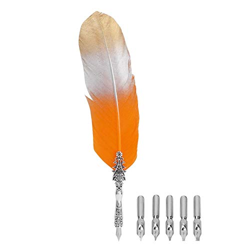 Hztyyier 6pcs Quill Pen, antike Federkiel Set Kalligraphie Schreibfeder Stift für Feiertage, Weihnachten, Geburtstagsgeschenke(Farbverlauf Orange) von Hztyyier