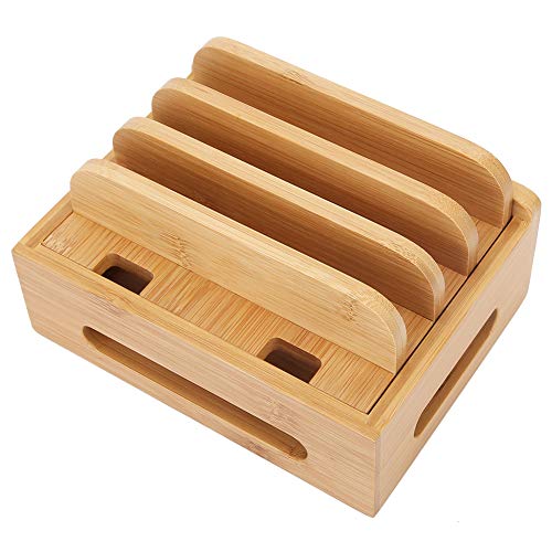 Ladestation Mehrere Geräte, Bambus Organizer für Smartphone Tablet Wood Docking Stand USB-Aufladestation Organizer Mehrzweck für Telefone von Hztyyier