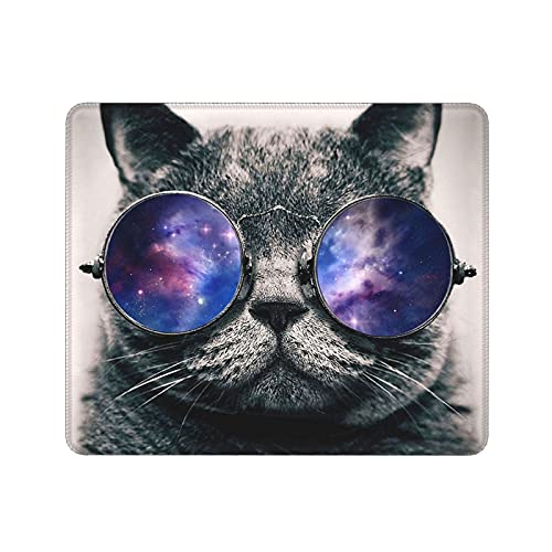 Mauspad, Motiv: Galaxie, Hipster, Katze, Farbe, Sonnenbrille, Gaming, schwarz, rutschfeste Gummiunterseite, rechteckig, niedliches Mauspad, für Computer, Laptop, Büro, Schreibtischzubehör von Hzwerly