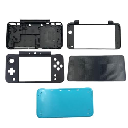 Hzxkqmil Ersatz-Gehäuse Schale-Kit für Nintendo New 2DS XL/New 2DS LL Konsole, DIY Hülle Frontblende Oberer Rahmen Untere Abdeckplatten (Schwarz + Blau) von Hzxkqmil