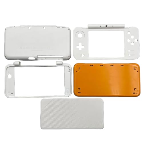 Hzxkqmil Ersatz-Gehäuse Schale-Kit für Nintendo New 2DS XL/New 2DS LL Konsole, DIY Hülle Frontblende Oberer Rahmen Untere Abdeckplatten (Weiß + Orange) von Hzxkqmil
