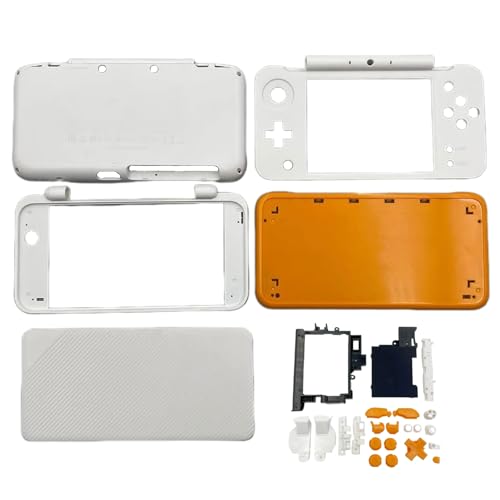 Hzxkqmil Ersatz-Gehäuse Schale-Kit für Nintendo New 2DS XL/New 2DS LL Konsole, DIY Hülle Frontblende Untere Abdeckplatten mit Tasten-Set (Weiß + Orange) von Hzxkqmil