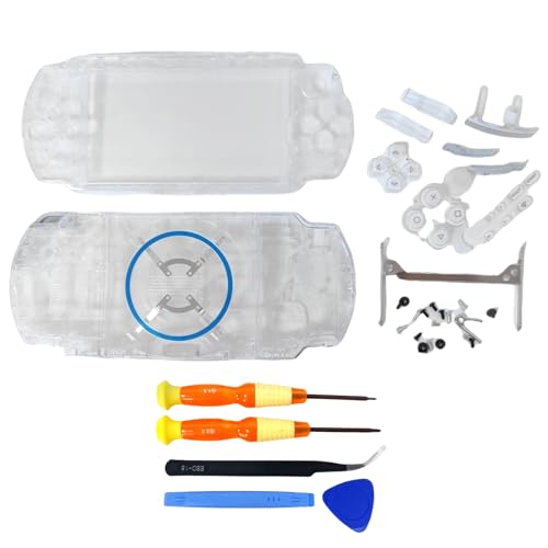 Hzxkqmil Ersatz-Gehäuse Vollschalen-Kit für Sony PSP 3000 PSP3000 Konsole, Vordere Hülle Rückabdeckung Faceplate mit Tasten Schrauben Set (Transparent Weiß) von Hzxkqmil