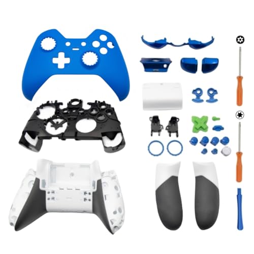 Hzxkqmil Ersatz-Gehäuse Vollschalen-Kit für Xbox One Elite 1st Controller - Inklusive Faceplates Abdeckung Mittlerer Rahmen Seitenschienen ABXY-Tasten LB RB Stoßfänger Zubehör (Blau) von Hzxkqmil