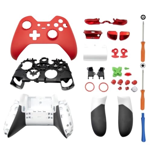 Hzxkqmil Ersatz-Gehäuse Vollschalen-Kit für Xbox One Elite 1st Controller - Inklusive Faceplates Abdeckung Mittlerer Rahmen Seitenschienen ABXY-Tasten LB RB Stoßfänger Zubehör (Rot) von Hzxkqmil