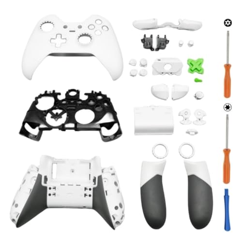 Hzxkqmil Ersatz-Gehäuse Vollschalen-Kit für Xbox One Elite 1st Controller - Inklusive Faceplates Abdeckung Mittlerer Rahmen Seitenschienen ABXY-Tasten LB RB Stoßfänger Zubehör (Weiß) von Hzxkqmil