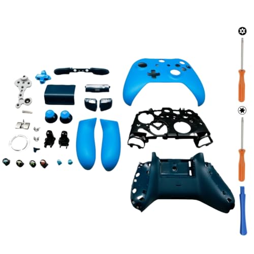 Hzxkqmil Ersatz Volles Schale-Kit für Xbox One S/X Controller (Modell 1708), DIY Faceplate Hülle Vordere Abdeckung Rückseitenplatten Seitenschienen Tasten Zubehör, Blau von Hzxkqmil
