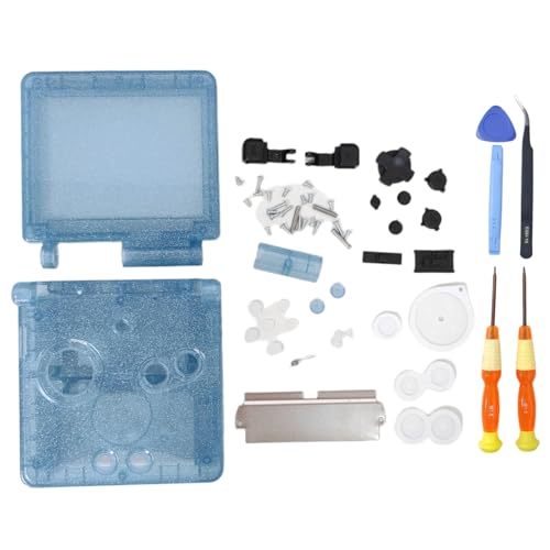 Hzxkqmil Ersatz-Vollschale Gehäuse für Gameboy Advance SP GBA SP Konsole, Klare Schale Abdeckung mit Knöpfen Schrauben Kit, Transparent Blau Funkeln von Hzxkqmil