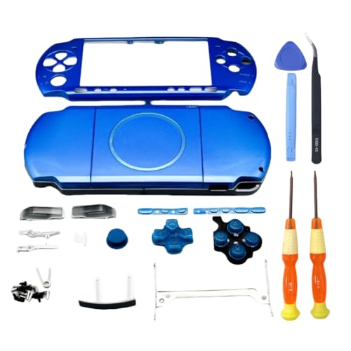 Hzxkqmil Ersatzgehäuse-Kit Vollschale für Sony PSP 3000 PSP3000 Konsole, DIY Hülle Abdeckplatten Faceplate Zubehör + Buttons Schrauben Set (Blau) von Hzxkqmil